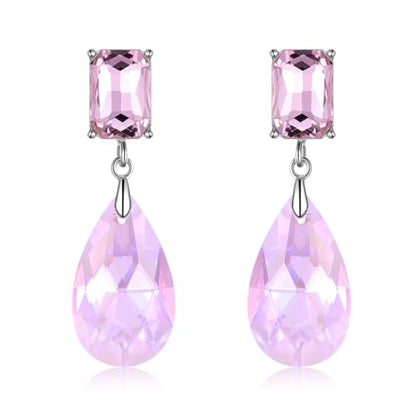 Crystal Heart Teardrop Dangle Earrings for Women Hypoallergenic Multicolor Cubic Zirconia Drop Earrings for Wedding Prom Party Daily Wear - color: Teardroppink