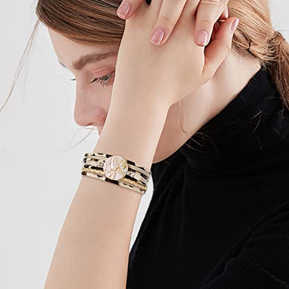 Wowanoo 3Pack Leather Cuff Bracelet Set Multilayer Wrap Bracelet Crystal Feather Tree Bracelet Magnetic Clasp Bracelet for Women - color: CrystalLeopard