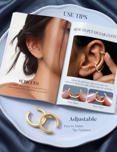 Subiceto 925 Sterling Silver Ear Cuffs Non Piercing - Adjustable Hypoallergenic 14K Gold Plated Clip On Earrings for Women Cubic Zirconia Silver Ear Cuff Helix Cartilage Fake Piercing - color: 06 Simple CZ Gold Tone