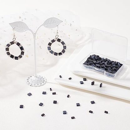 SUNNYCLUE 1 Box 300Pcs 3 Style 5 * 5mm Tila Beads Two Hole Glass Seed Bead Flat Square Glass Black Japanese Loose Spacers for Jewelry Making DIY Craft Multi-Strand Bracelet Necklace Earrings - color: 300pcs 3 Sizes Black Beads