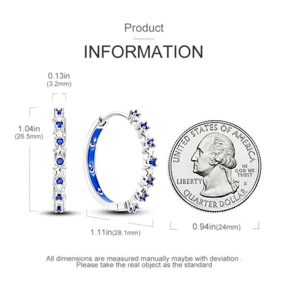 Parmuz 925 Sterling Silver Earrings Hoops for Women Ladies Simple Lightweight Twisted Medium Hoop Earrings With Cubic Zirconia Hypoallergenic Jewelry for Her - color: Star big hoop earring