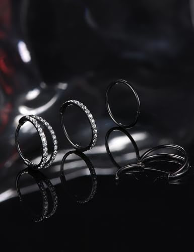 Dochais 4PCS 18G Nose Rings Hoops, Surgical Steel Earrings Tragus Septum Piercing CZ Clicker Ring, Hinged Segment Conch Lip Cartilage Double Hoops 8mm 10mm for Women Men - color: Black, size: 20G(0.8mm),10mm