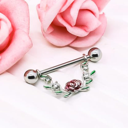 2pcs 14G Nipple Rings Flower Nipple Bars Surgial Steel 316L Nipple Piercing Jewelry Heart Nipple Barbell for Women - color: WHITE