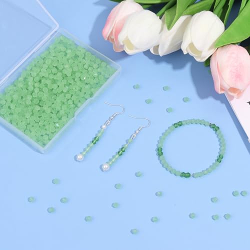 1000Pcs 4mm Faceted Crystal Glass Bicone Beads Loose Bead for DIY Bracelet Necklace Earring Keychain Jewelry Making,Jade Green - color: Jade green