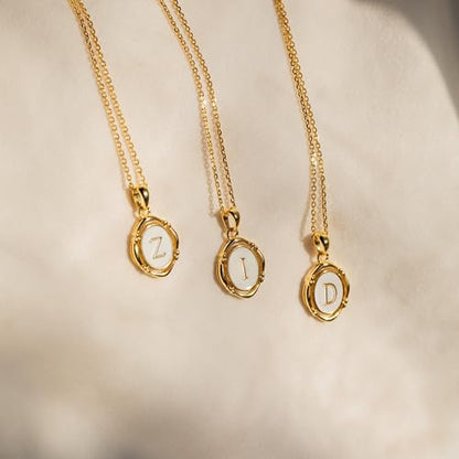 14K Gold Plated Initial Necklaces for Women, Letter Charm Pendant Necklace | Dainty Oval White Enamel Personalized Name Necklace, Trendy Jewelry with 16 inches Chain and 2 inches Extender - color: D