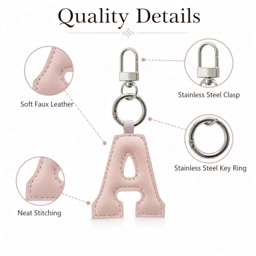 Initial Letter Keychain,Stainless Steel,Colorful Faux Leather Keyring for Backpack,Purse,Car Keys,Gift for Men Women - color: A