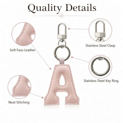 Initial Letter Keychain,Stainless Steel,Colorful Faux Leather Keyring for Backpack,Purse,Car Keys,Gift for Men Women - color: A