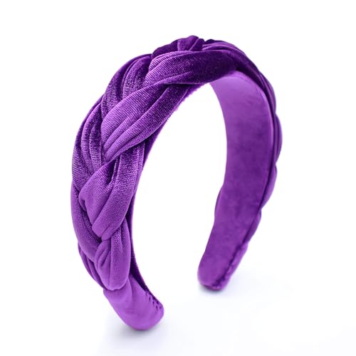 Purple Headbands for Women, Braided Headband Velvet Padded Hair bands, Cute Hair Accessories for Women - color: Purple