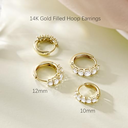 JINEAR 2 Pairs Gold Hoop Earrings for Women Dainty Huggie Earrings Set | 14K Gold Plated Cubic Zirconia Hypoallergenic Lightweight Waterproof Cartilage Hoop Earrings Trendy Jewelry Gift - color: gold