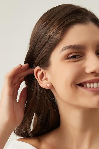 EAMTI Pearl Earrings for Women Trendy 18K Gold Plated Sterling Silver Freshwater Cultured Pearl Stud Earrings Hypoallergenic 5.5-9.5MM - color: Peach-pink, size: 6-6.5mm