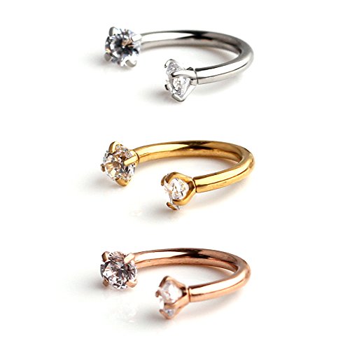 3PCS Clear CZ Nose Septum Horseshoe Earring Eyebrow Lip Helix Tragus Cartilage Piercing Ring 16G 8mm
