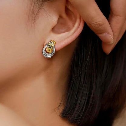 Chunky Gold-Plated Earrings for Women, Geometric Knot Link Circle Dangle Earrings, Trendy Drop Stud Earrings, Fashion Jewelry for Women