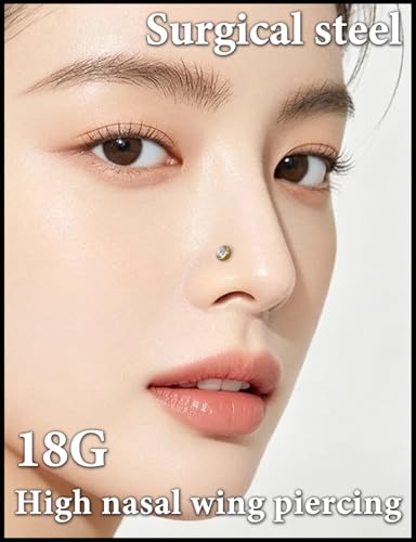 Prjndjw 20G Big Nose Stud Large Nose Studs Surgical Stainless Steel Straight Nose Studs 4mm CZ Paved CZ Nose Rings with 6-CZ Flower Ring for Women Men 11 Pieces - color: 4mm CZ Big 18G Gold-plated Screw Curved Nose Stud