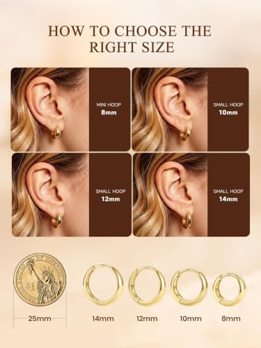 Bestyle Gold Huggies Earrings for Women Hypoallergenic 925 Sterling Silver Post Huggie Hoop Earrings Thick Lightweight Small Hoop Earrings 8/10/12/14mm - color: Gold, size: 10mm