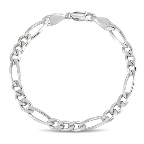 LeCalla Solid 925 Sterling Silver Figaro Link Chain Bracelet | Italian Diamond-Cut Figaro Chain Bracelet for Women Men (7, 7.5, 8, 8.5, 9 Inches) - color: 4 MM, size: Length 7 IN (Women Small & Men X-Small)