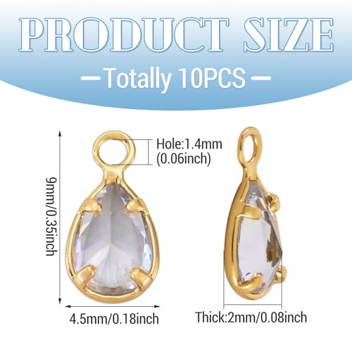 FASHEWELRY 10Pcs Teardrop Cubic Zirconia Charms Real 18K Gold Plated Crystal Water Drop Pendants Clear Faceted Brass Charms for DIY Bracelet Necklace Earring Jewelry Craft Making Supplies - color: Clear