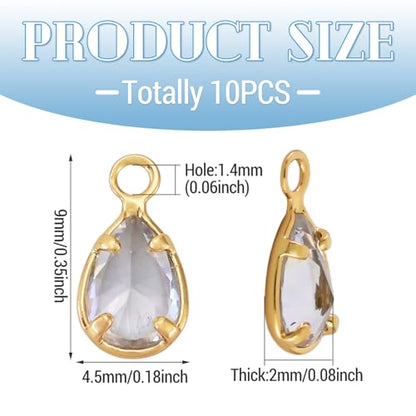 FASHEWELRY 10Pcs Teardrop Cubic Zirconia Charms Real 18K Gold Plated Crystal Water Drop Pendants Clear Faceted Brass Charms for DIY Bracelet Necklace Earring Jewelry Craft Making Supplies - color: Clear