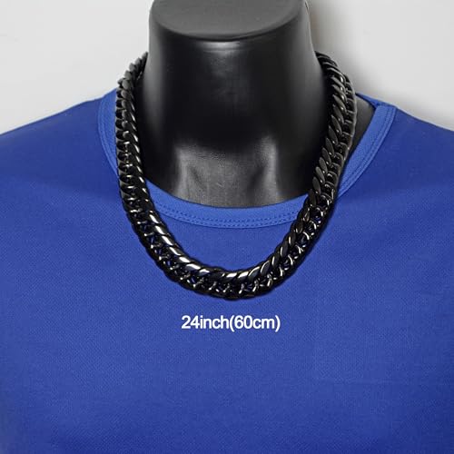 Men Curb Chain Necklace Stainless Steel/sliver/black/gold Chunky Double Tight Cuban Link Hip Hop Neck Chains for Men,width:22MM 18inch-32inch 8 Length Options - color: black, size: 24