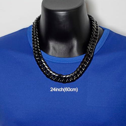Men Curb Chain Necklace Stainless Steel/sliver/black/gold Chunky Double Tight Cuban Link Hip Hop Neck Chains for Men,width:22MM 18inch-32inch 8 Length Options - color: black, size: 24