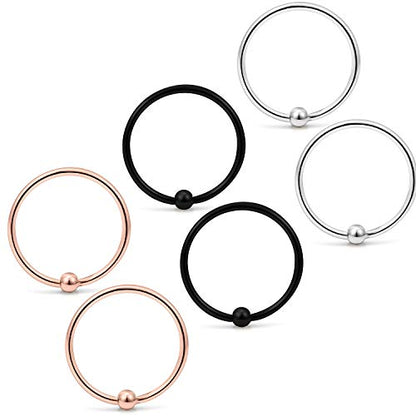 22G Thin Nose Rings Hoops 316L Surgical Steel Captive Bead Septum Nose Hoop Rings Eyebrow Lip Rings Cartilage Helix Rook Daith Earring Piercing Jewelry For Men Women 8mm - color: 6PCS-8MM-Mix Color #1