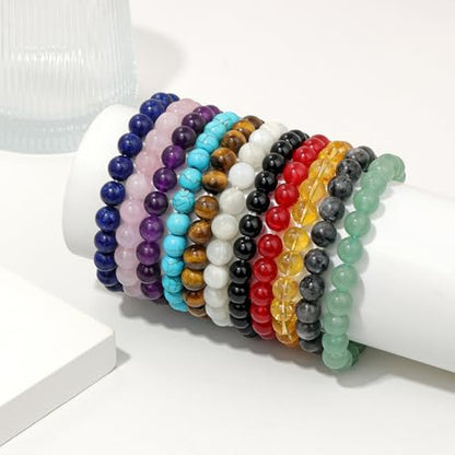 Raicegs 4 6 8MM Beaded Bracelets Healing Crystal Bracelet for Women Men Natural Stone Handmade Stretch Bracelet Reiki Spiritual Jewelry - color: Carnelian, size: 8mm