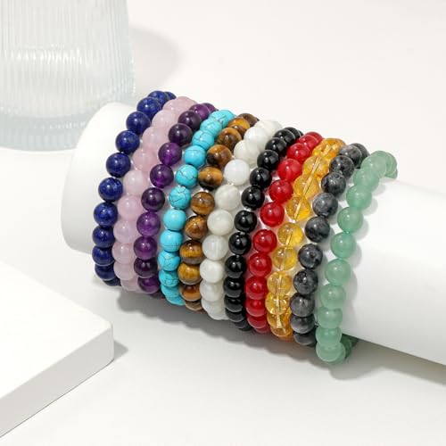 Raicegs 4 6 8MM Beaded Bracelets Healing Crystal Bracelet for Women Men Natural Stone Handmade Stretch Bracelet Reiki Spiritual Jewelry - color: Aventurin, size: 8mm