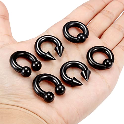 00G 0G 2G 4G 6G 8G 10G 12G 14G 16G Septum Rings Silver Black Surgical Steel Heavy Gauges Earrings Stretching kit Eyebrow Lip Septm Nose Rings Helix Tragus Daith Rook Earrings Hoops 10mm-19mm - color: Black, size: 4G(5.0mm)-Inner Dia:12mm