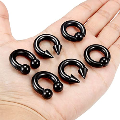 00G 0G 2G 4G 6G 8G 10G 12G 14G 16G Septum Rings Silver Black Surgical Steel Heavy Gauges Earrings Stretching kit Eyebrow Lip Septm Nose Rings Helix Tragus Daith Rook Earrings Hoops 10mm-19mm - color: Black, size: 4G(5.0mm)-Inner Dia:12mm