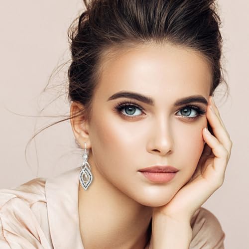 Bohemian Long Drop Dangle Earrings for Women, Chic Boho CZ Wedding Jewelry | Hypoallergenic 14K Gold 925 Sterling Silver Handmade Linear SwirlWire Diamond Earrings,Christmas&Mother's Day,Gifts for Women - color: Silver
