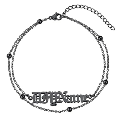 ChainsHouse Double Layer Anklet Bracelet for Women,Adjustable Chain Anklets Stackable Dainty Anklets,Stainless Steel/Gold Plated/Black Ankle Jewelry Gifts - color: C-Black-Bead Chain