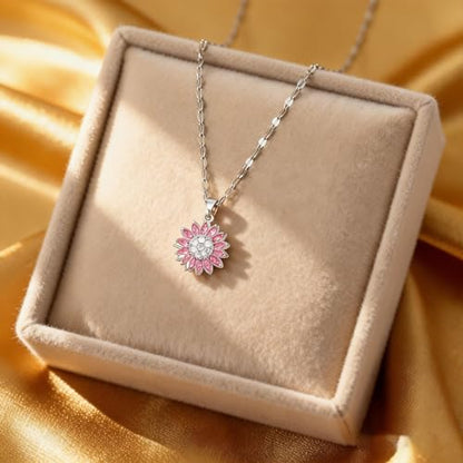 Sunflower Fidget Necklace for Women Gold Moon Necklace Rotating Heart Necklaces Spinning Crystal Flower Anxiety Necklaces Crescent Moons Jewelry Accessories - color: SilverPink