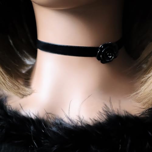 Handcrafted Velvet Choker Necklace with Exquisite Camellia Pendant Fashion Jewelry for Women - color: BLACK03B
