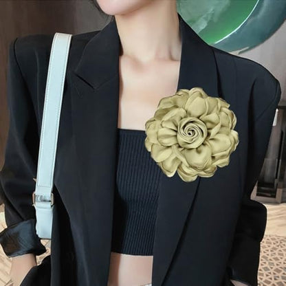 Satin Rose Flower Brooch Hair Clip for Women 4.3 Inch Floral Pin for Hats Dress Everyday Outfits Beach Vacations - color: Grayish Green