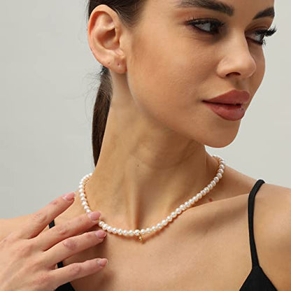 XYJZXY Pearl Necklace with Golden Charm, 18-Inch Adjustable Chain, 5-6mm White Pearls, Women Pearl Choker Necklace, Handmade Jewelry - style: gold charm