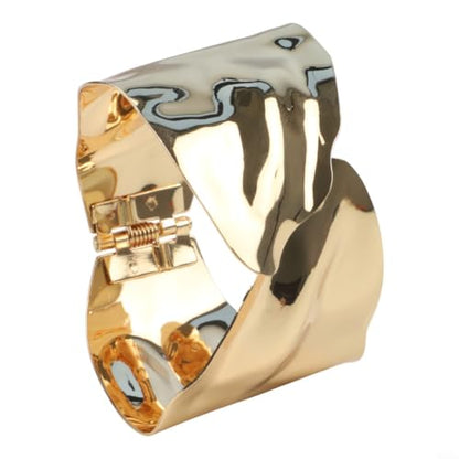 Hollow Geometric Open Cuff Bracelet for Women, Shining Electroplated Iron Wristband, Novel Designer Fashion Jewelry Accessory in Gold or Silver