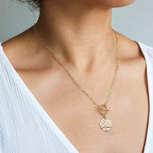 Aobei Pearl 18K Gold Plated Moon Star Lion Evil Eye Love Heart Cross Pendant Necklace Medallion Paperclip Chian Choker Layering Jewery for Women - color: 18K Gold Plated Moon and Star