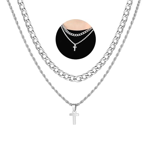 SENRAN Layered Initial A-Z Letter Necklace for Men Stainless Steel | Figaro Twist Rope Chain 18-20 inch Personalized Letter Charm Pendant Jewelry Gift for Women - style: T.