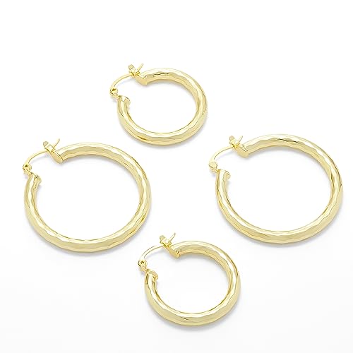 Amazon Essentials Gold Plated and Silver Plated Textured Hoop Sets - color: Yellow Gold, style: Gold Hammered