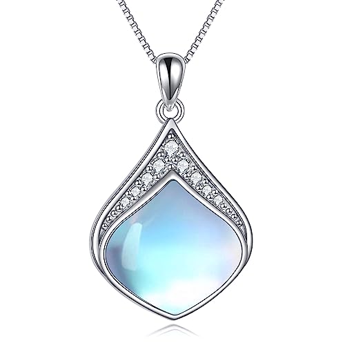 YAFEINI Teardrop Necklace Sterling Silver Filigree Irish Pendant Necklace Natural Stone Moonstone/Lapis Lazuli/Larimar/Moss Agate Necklace Jewelry - color: Moonstone teardrop necklace with cz