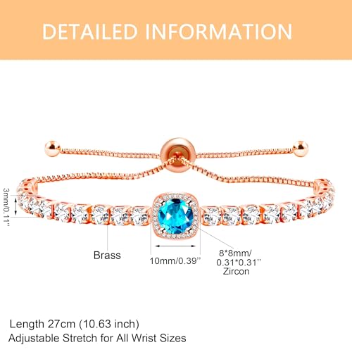Sparkling CZ Tennis Bracelets for Women, Birthstone Slider Bolo Bracelets Trendy Birthday Valentine's Day Jewelry for Women Lady - color: Light Blue