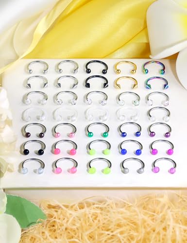 36-40Pcs 16G Surgical Steel Nose Septum Rings Piercing Jewelry Horseshoe Cartilage Helix Tragus Earring Hoop Eyebrow Lip Hoop Retainer for Women Men 8mm 10mm - color: 35pcs