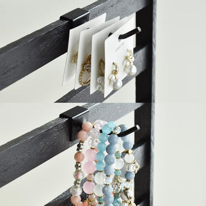 Ikee Design Wooden Jewelry Earring Display Rack, 20 Removable Metal Hooks | Wooden 5 Tiers Jewelry Display Rack with Hooks: Comes with 20 removable metal hooks for earrings, earring cards, bracelets. - color: 1) Black