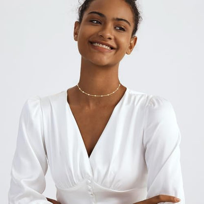 OGD Gold Pearl Necklace Set for Women 14K Plated Layered Daisy Choker Gift - color: 2PS-Lariat Pearl-Gold