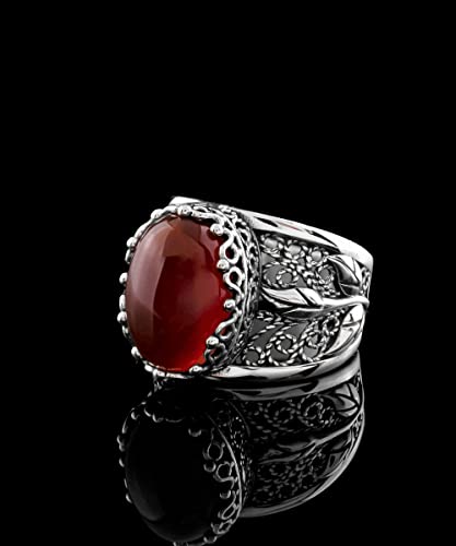 Filigranist 925 Sterling Silver Filigree Art Lace Embroidery Tulip Detailed Gemstone Women Cocktail Ring, Luxurious Gift Boxed - color: Carnelian