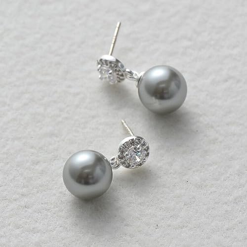 Double Pearl Drop Earrings for Women 925 Sterling Silver | 18k Gold Plated Big Large Pearl Dangle Earrings Pearl Dangling Stud Earring Bridal Wedding Jewelry Birthday Gifts for Mom - color: I-Grey