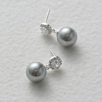 Double Pearl Drop Earrings for Women 925 Sterling Silver | 18k Gold Plated Big Large Pearl Dangle Earrings Pearl Dangling Stud Earring Bridal Wedding Jewelry Birthday Gifts for Mom - color: I-Grey