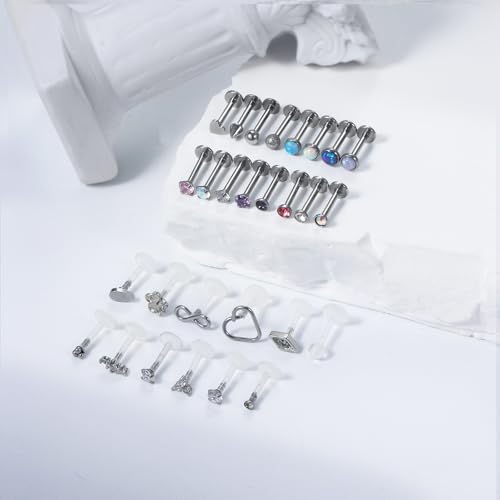 Vsnnsns 16G Lip Rings Stainless Steel Tragus Helix Conch Piercing Jewelry Snake Bite Piercing Monroe Lip Rings Labret Medusa Cartilage Lobe Earrings Studs Piercing Jewelry 6MM 8MM 10MM Silver 28PCS - style: 16G, 8MM