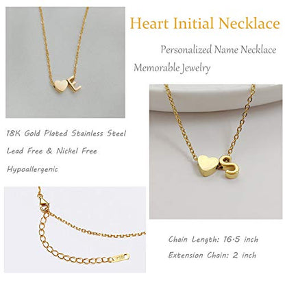 Glimmerst Initial Heart Necklace 18K Gold Plated Stainless Steel Tiny Heart Letter Necklace Personalized Monogram Name Necklace for Women - style: B