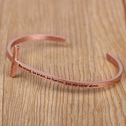 𝐂𝐫𝐨𝐬𝐬 𝐁𝐫𝐚𝐜𝐞𝐥𝐞𝐭 Religious Cuff Bangle 𝐁𝐢𝐛𝐥𝐞 𝐕𝐞𝐫𝐬𝐞 Christian Gifts Jewelry for 𝐖𝐨𝐦𝐞𝐧 - style: Rose gold-Be strong ,Be brave ,Be fearless.you are never alone -Joshua 1:9