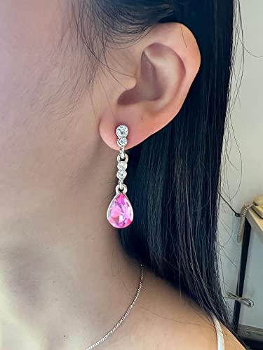 4 Pieces Fashion Teardrop Crystal Rhinstone Pendant Necklace Earring Bracelet Jewelry Set for Women Lady Wedding Birthday Party Prom Gifts - color: Pink